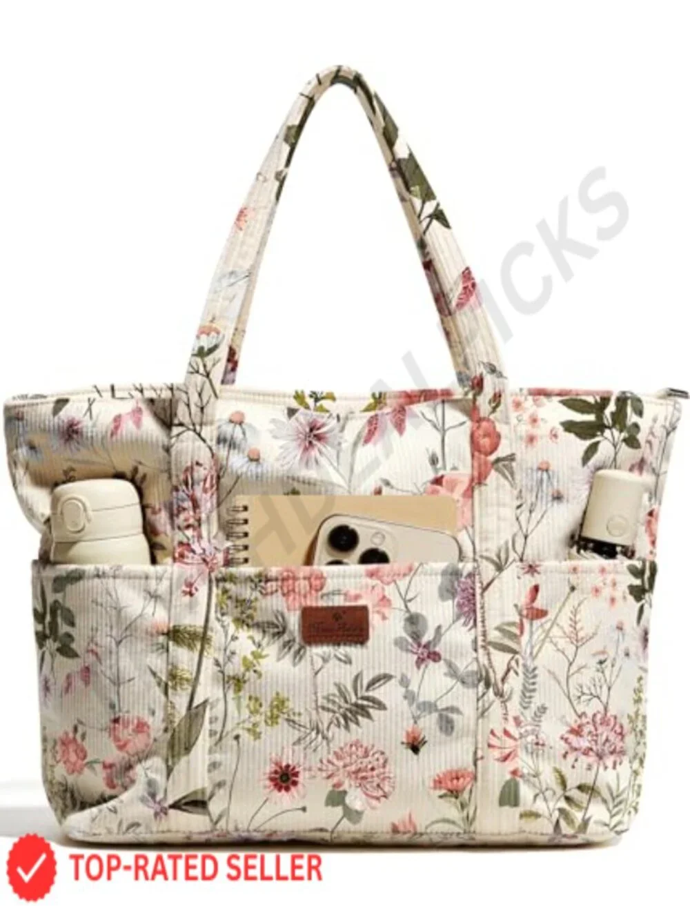 Corduroy Tote Bag for Women with Shoulder Straps, Roomy & Durable for Travel
